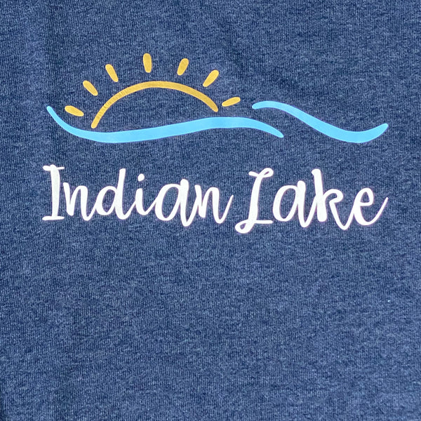 Indian Lake Sun Wave Full Chest Graphic Designer Long Sleeve Crew Neck Sweatshirt