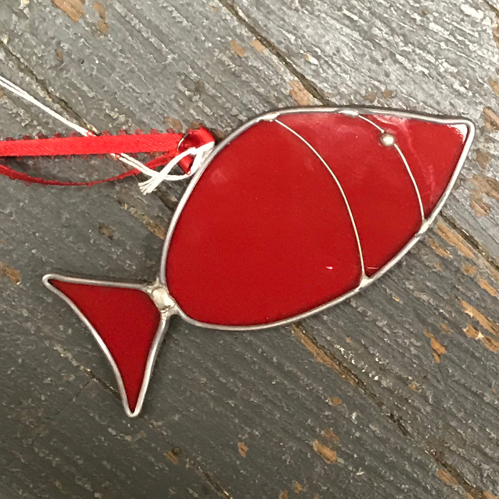 Stained Glass Sun Catcher Ornament Sky Red Fish