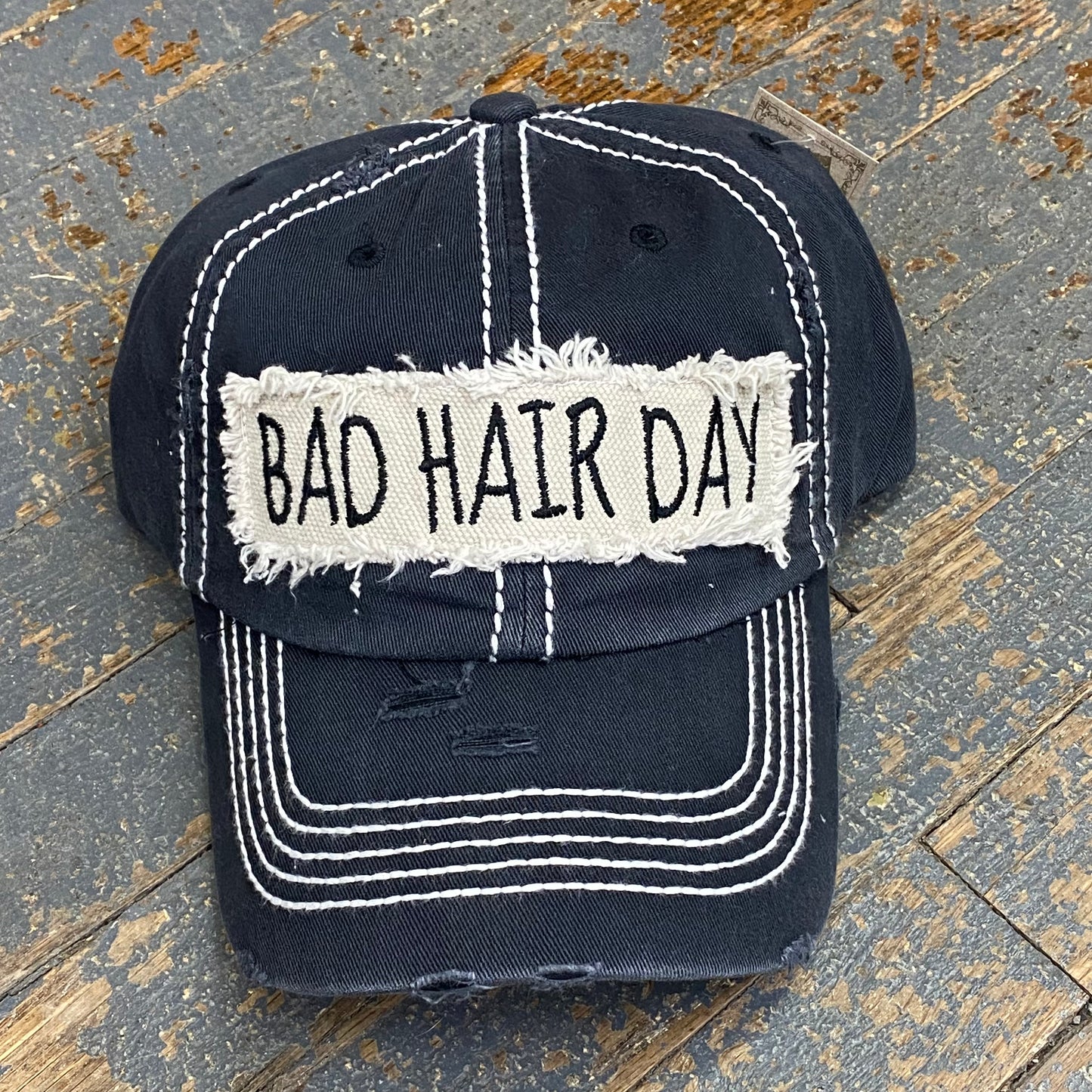 Bad Hair Day Patch Rugged Black Embroidered Ball Cap