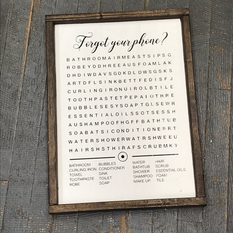 Hand Painted Vinyl Wooden Sign Bathroom Forgot Your Phone Word Search
