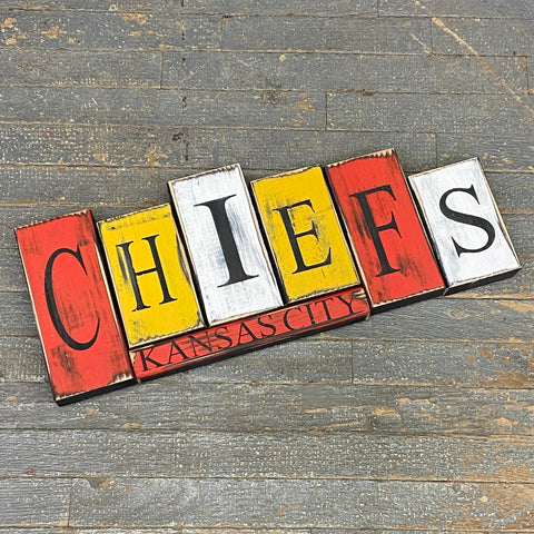 Hand Crafted Wood Word Block Set Football NFL Kansas City Chiefs Decoration
