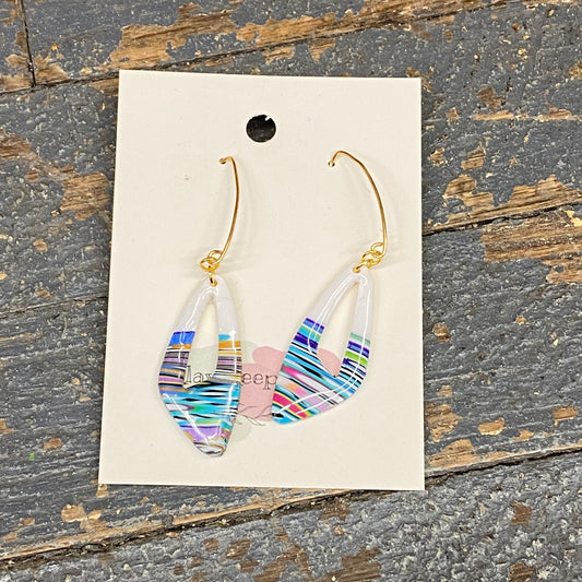 Clay Abstract Multi Color Stripe Gold Teardrop Dangle Earring Set