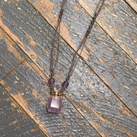 Semiprecious Gemstone Potion Bottle Perfume Oil Necklace Purple Amethyst