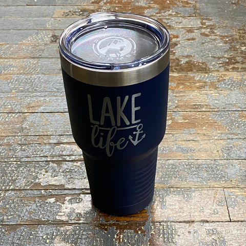 Lake Life Anchor Laser Engraved Stainless Steel 30oz Wine Beverage Drink Travel Tumbler Navy Blue