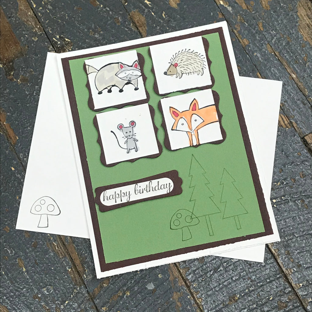 Happy Birthday Woodland Animals Handmade Stampin Up Greeting Card with Envelope
