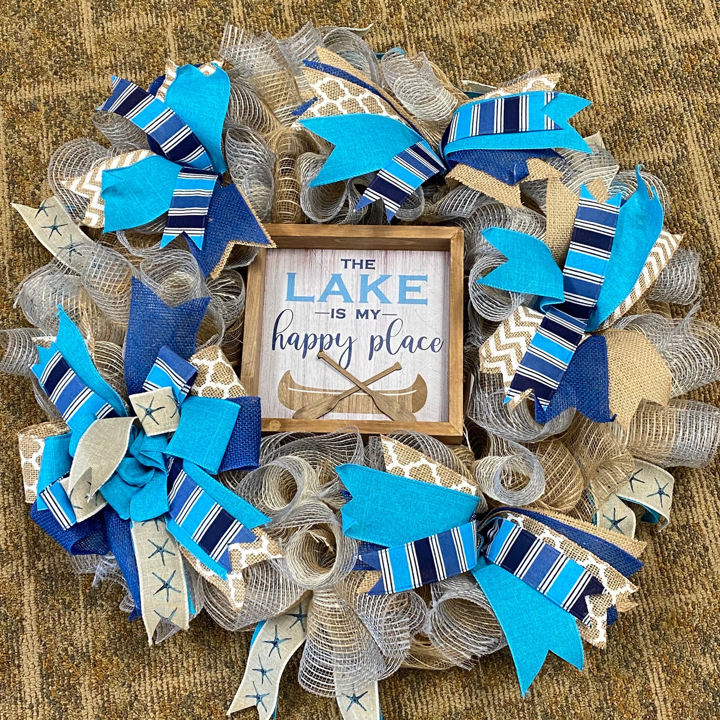 The Lake is My Happy Place Holiday Wreath Door Hanger