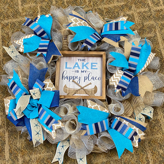 The Lake is My Happy Place Holiday Wreath Door Hanger