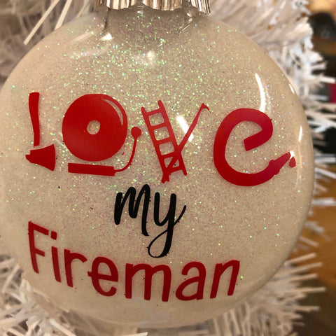 Holiday Christmas Tree Ornament Love My Fireman