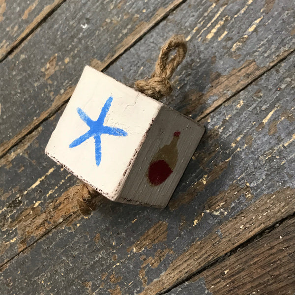 Nautical Cube Wood Painted Holiday Christmas Tree Ornament Decoration