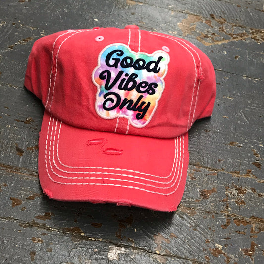 Good Vibes Only Tie Dye Patch Rugged Pink Embroidered Ball Cap