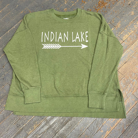 Indian Lake Arrow Full Chest Graphic Designer Long Sleeve Crew Neck Sweatshirt Sage