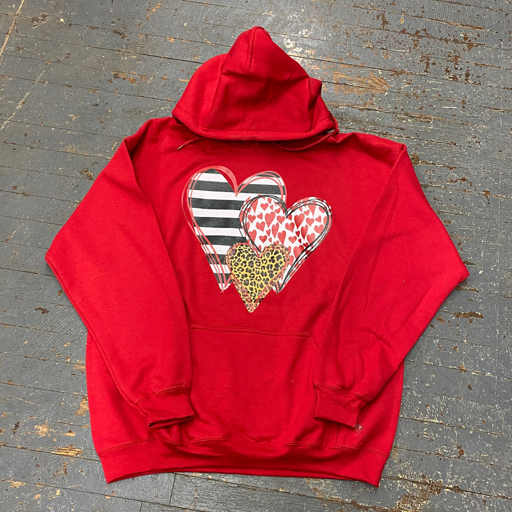 Trio Heart Striped Leopard Print Graphic Designer Long Sleeve Sweatshirt Hoody