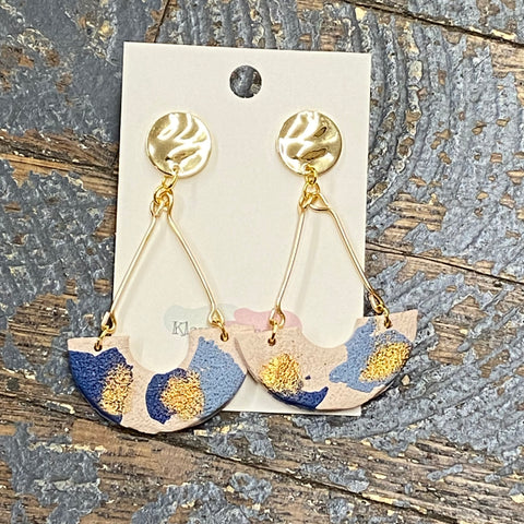Clay Gold Wire Sandstone Navy Gold Fleck Post Dangle Earring Set