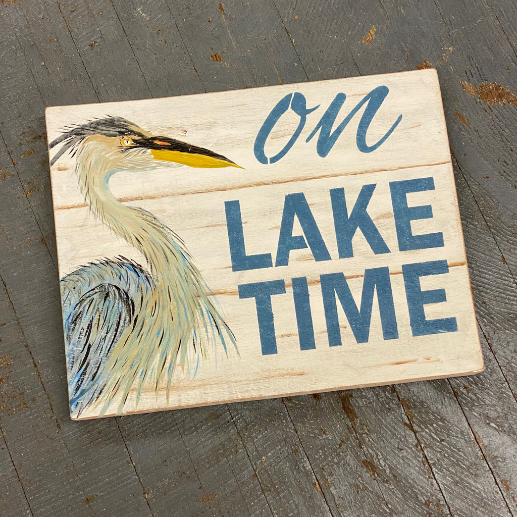 Hand Painted Wooden Nautical Sign On Lake Time Heron