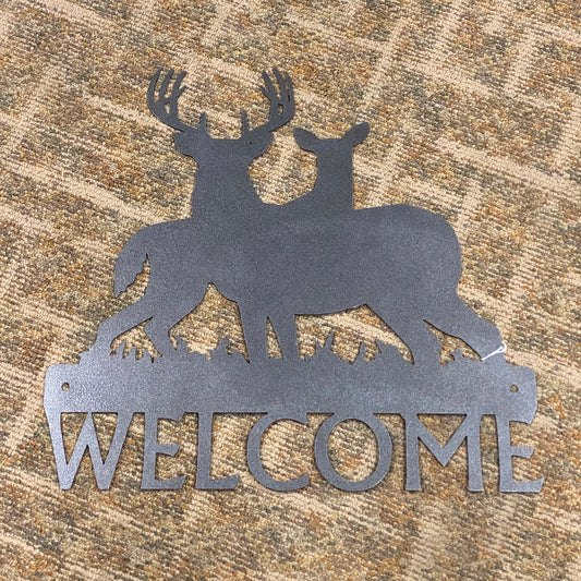 Buck Doe Welcome Hunt Metal Sign Wall Hanger