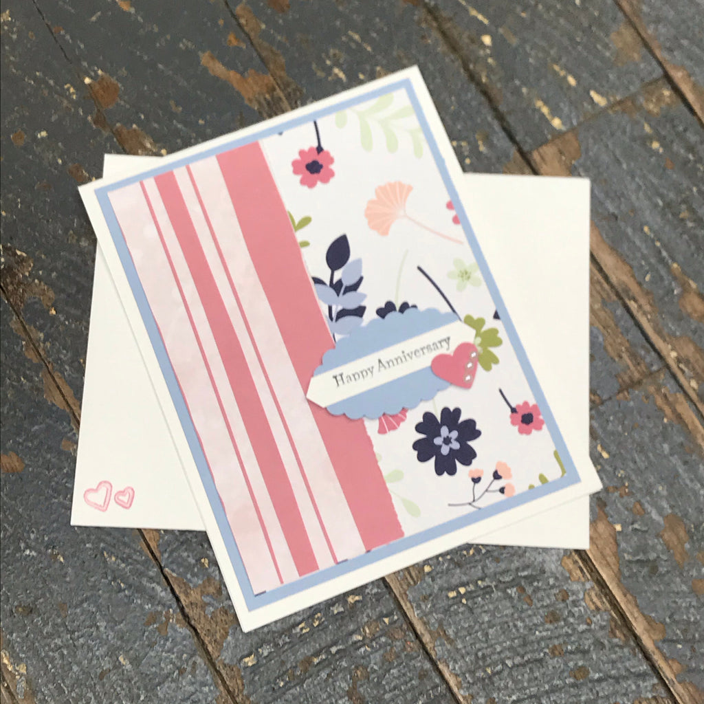 Happy Anniversary Pink Blue Floral Handmade Stampin Up Greeting Card with Envelope
