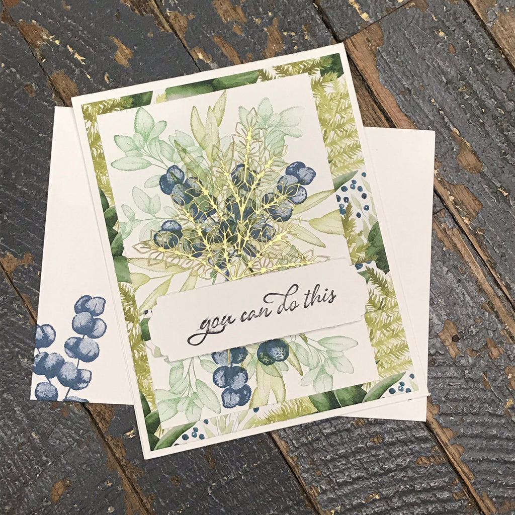 You Can Do This Green Blue Floral Handmade Stampin Up Greeting Card with Envelope