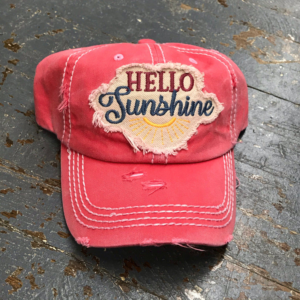 Hello Sunshine Patch Rugged Pink Embroidered Ball Cap