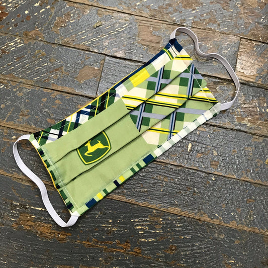 John Deere Green Geometric Print Stripe Handmade Cotton Cloth Face Mask Reversible Reusable