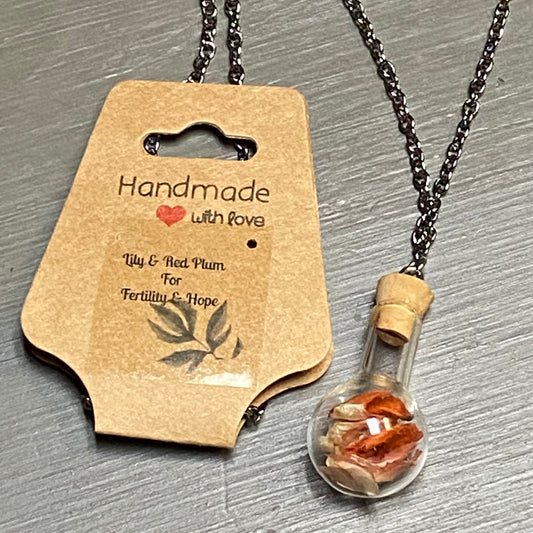 Dried Floral Necklace Vile Lily Red Plum