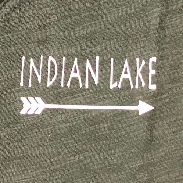 Indian Lake Arrow Left Chest Graphic Designer Short Sleeve V-Neck Scoop Neck Ladies T-Shirt