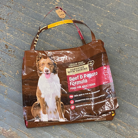 Upcycled Tote Purse Feed Bag Handmade Medium Dog Beef Potato Handle Bag