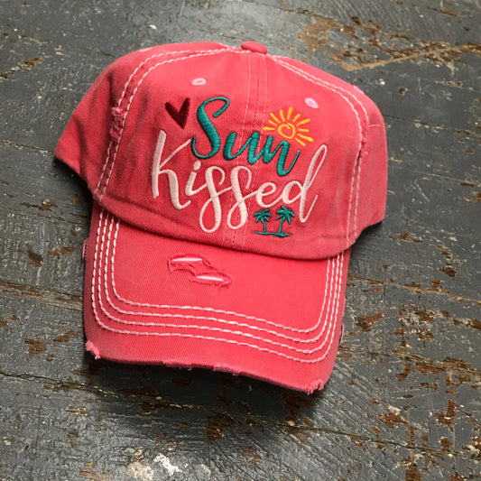 Sun Kissed Rugged Pink Embroidered Ball Cap