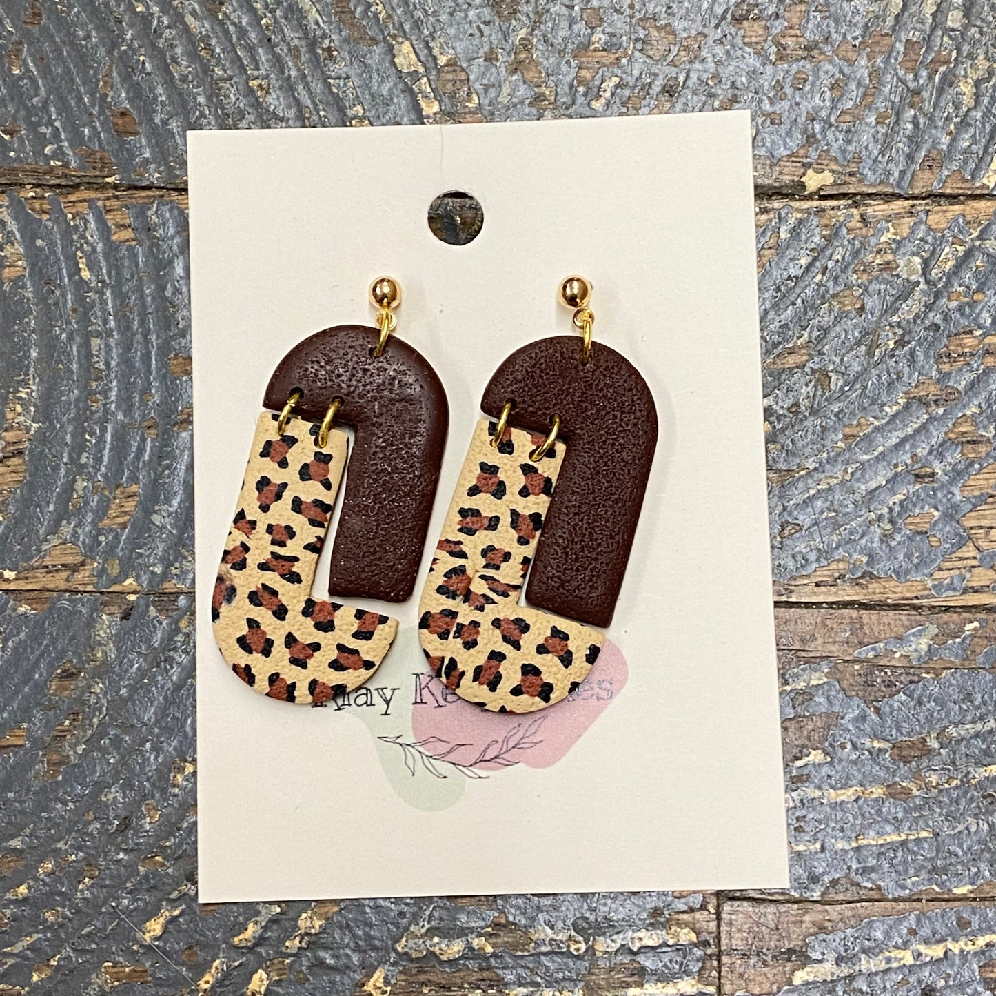 Clay Brown Leopard Chetah Split Oval Post Dangle Earring Set