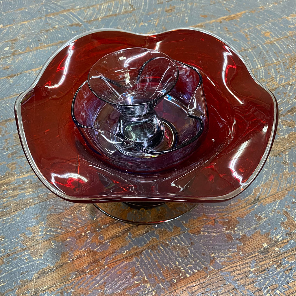 Glass Garden Flower Medium Deep Red Bowl Orange Plate Purple Vase