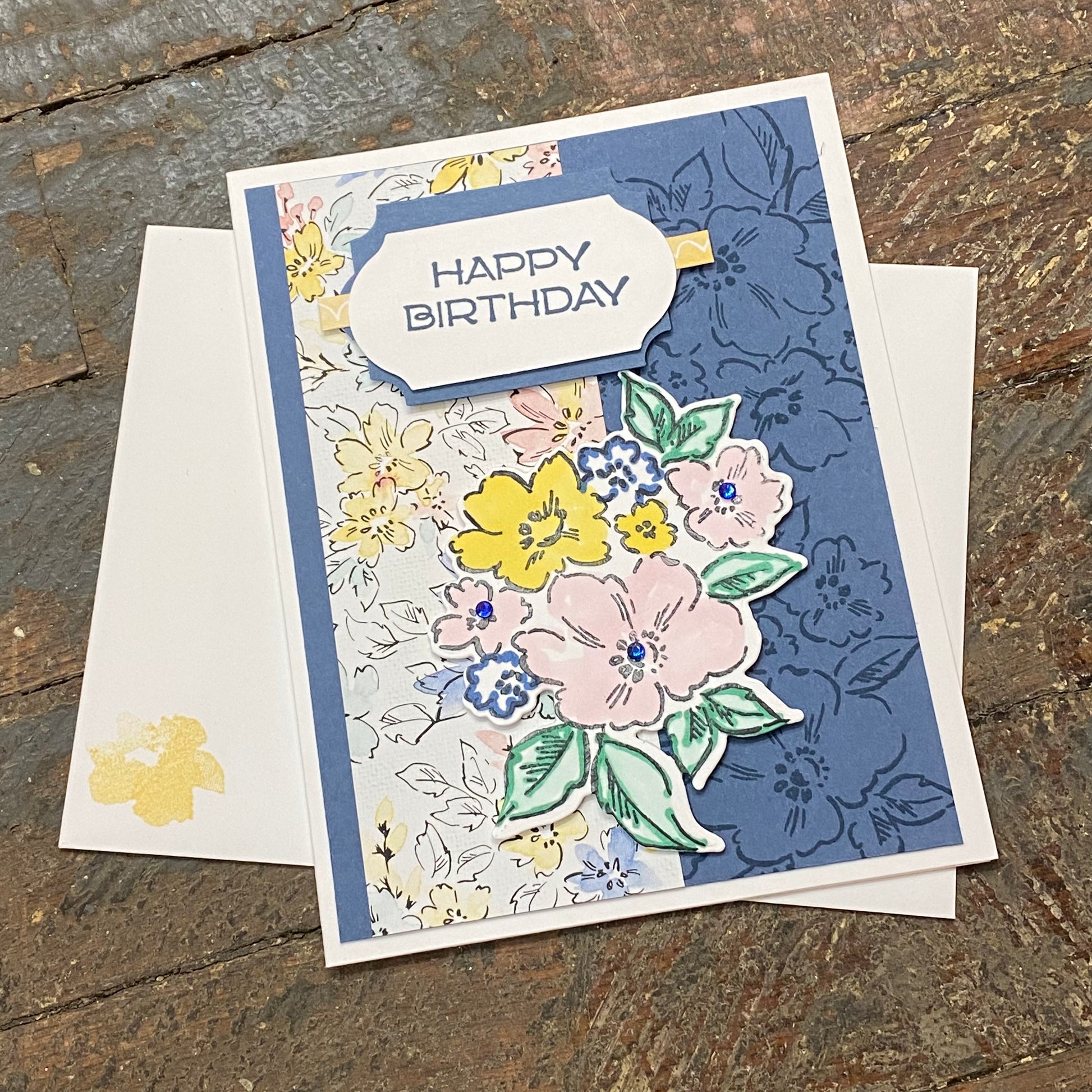 Happy Birthday Floral Bouquet Design Handmade Stampin Up Greeting Card with Envelope