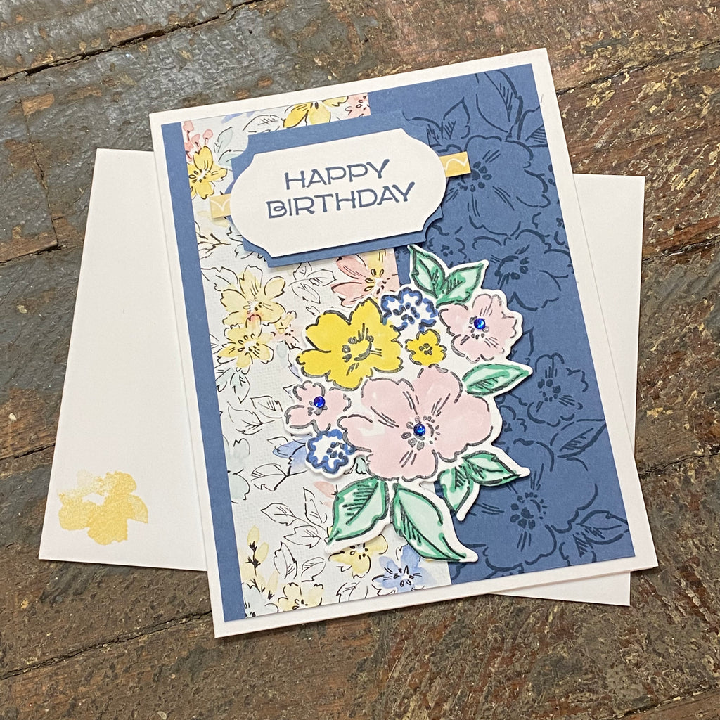 Happy Birthday Floral Bouquet Design Handmade Stampin Up Greeting Card with Envelope