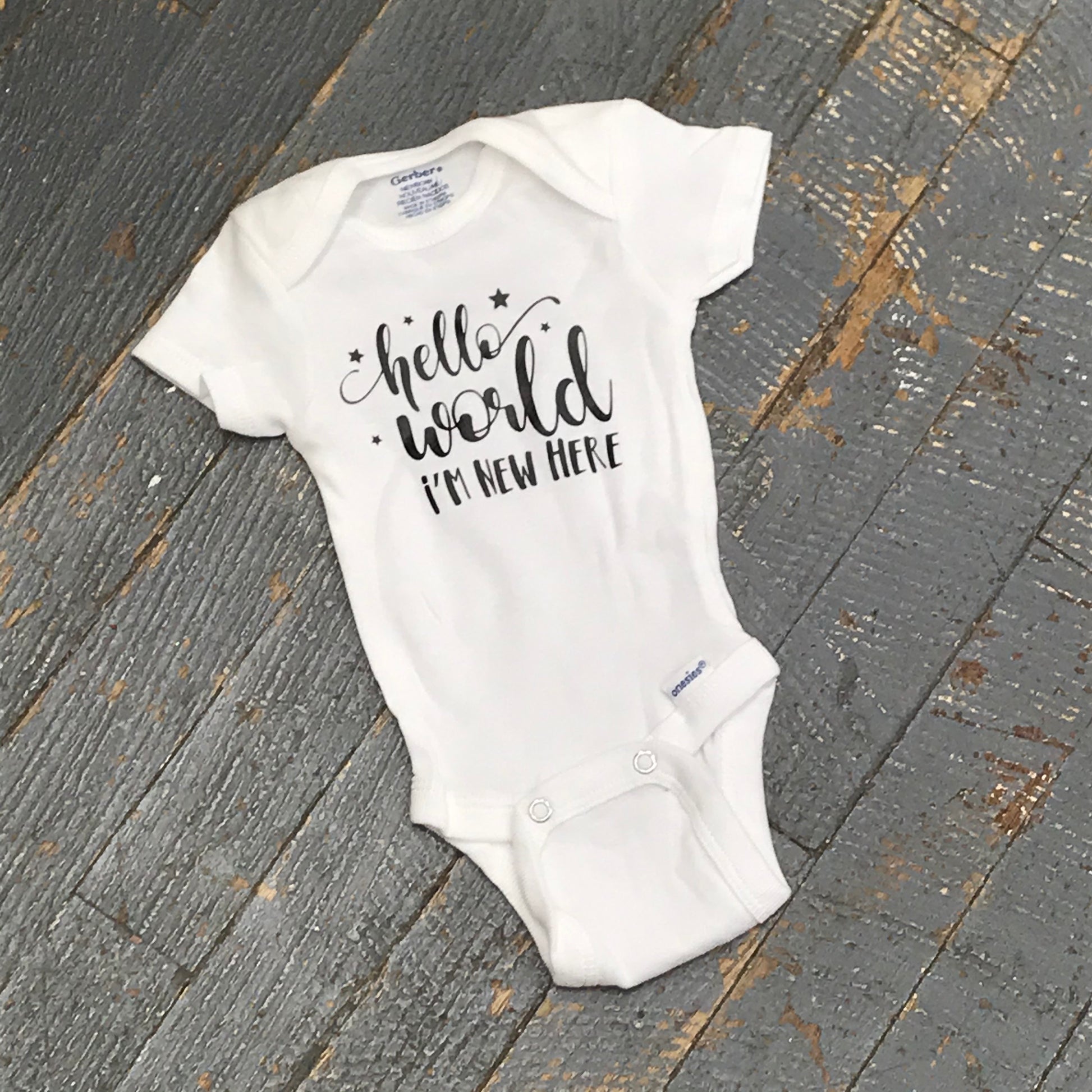 Hello World New Here Personalized Onesie Bodysuit One Piece Newborn Infant Toddler Outfit 0-3 Mos Short