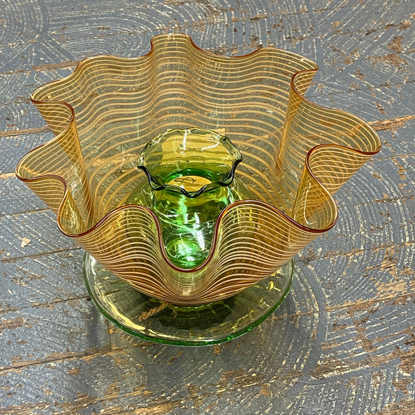 Depression Glass Garden Flower Large Green Plate Amber Swirl Bowl Green Vase