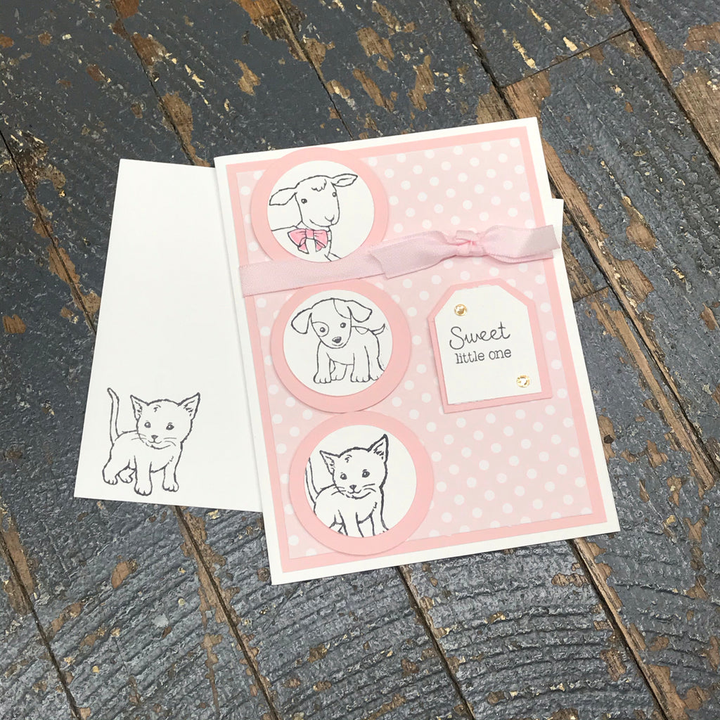 Sweet Little One Baby Farm Pink Handmade Stampin Up Greeting Card with Envelope