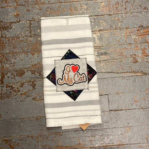 Kitchen Hand Towel Quilt Cloth Embroidered I Love My Cat