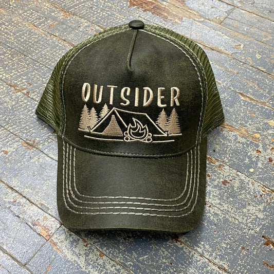Outsider Camping Leather Green Embroidered Ball Cap