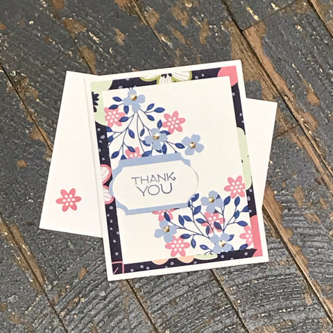 Thank You Blue Floral Handmade Stampin Up Greeting Card with Envelope