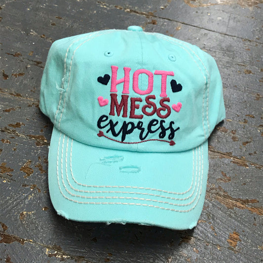 Hot Mess Express Rugged Aqua Teal Embroidered Ball Cap