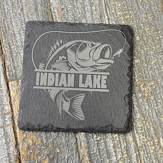 Laser Engraved Slate Tile Coaster Bass Fish Indian Lake