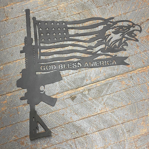 Military God Bless American Flag Eagle Metal Sign Wall Hanger