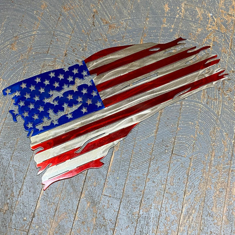 American Flag Waving Flying Metal Sign Wall Hanger