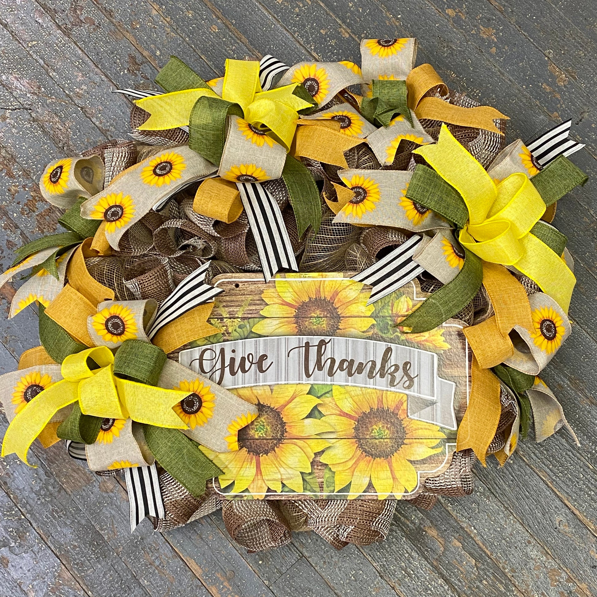 Sunflower Give Thanks Burlap Holiday Wreath Door Hanger