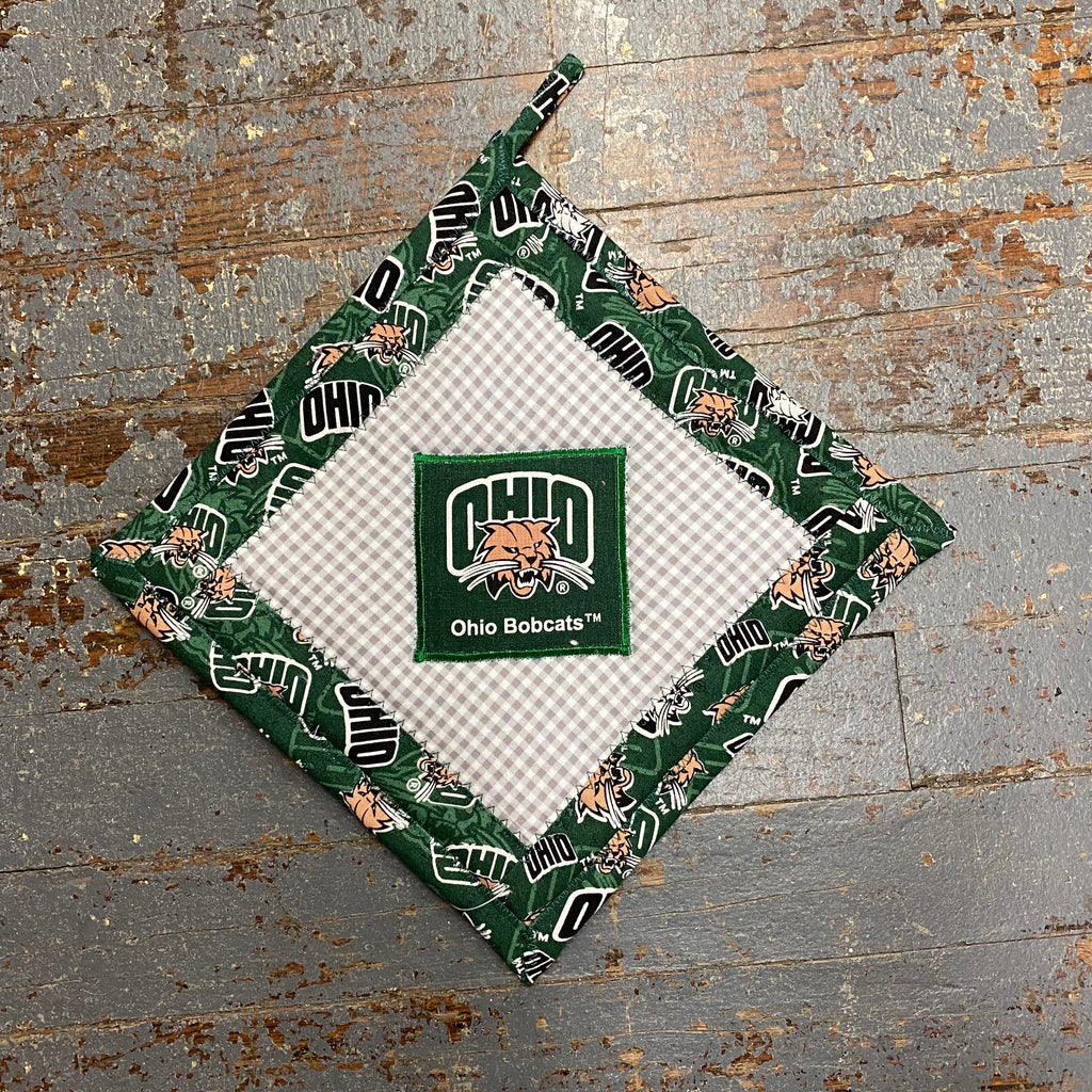 Handmade Quilt Fabric Cloth Hot Cold Pad Holder Football Sports Embroidered OU Ohio University Bobcats Football