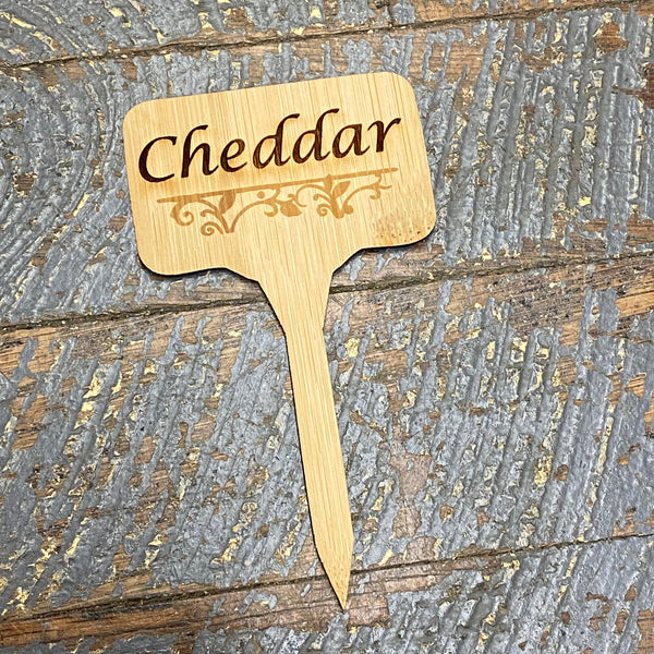 Charcuterie Board Meat Cheese Wood Marker Identification Stick Stake Cheddar