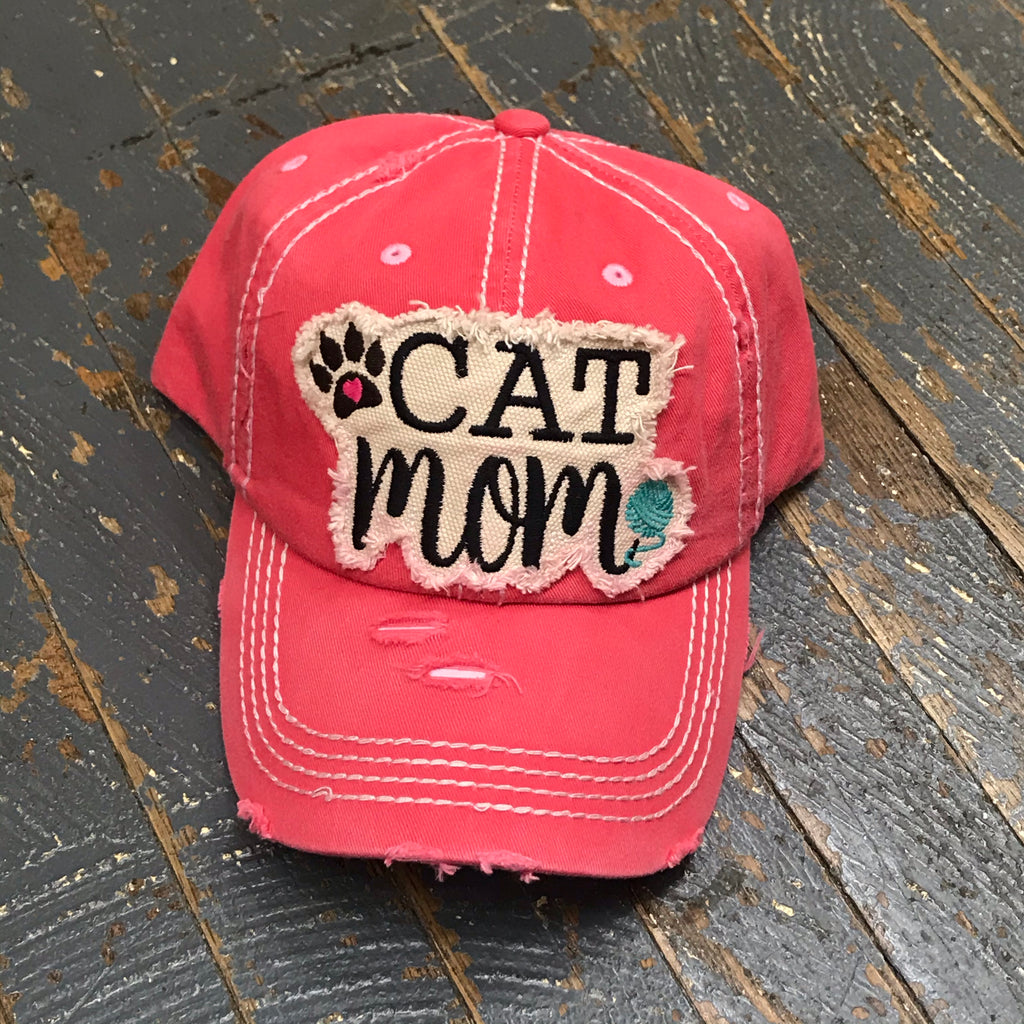 Cat Mom Hat Pink Embroidered Ball Cap