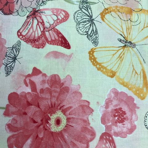Keepsake Calico Quilt Fabric by the Yard Cotton Cloth Material Butterfly Floral Watercolor Coral