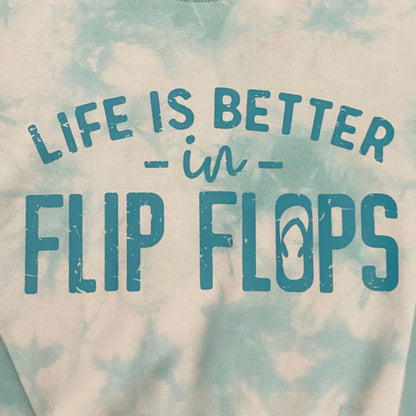 Life is Better in Flip Flops Tie Dye Graphic Designer Long Sleeve Crew Neck Shirt