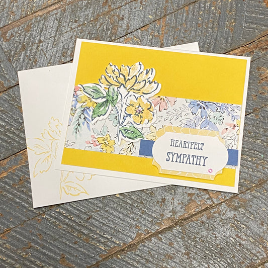 Heartfelt Sympathy Yellow Flower Design Handmade Stampin Up Greeting Card with Envelope