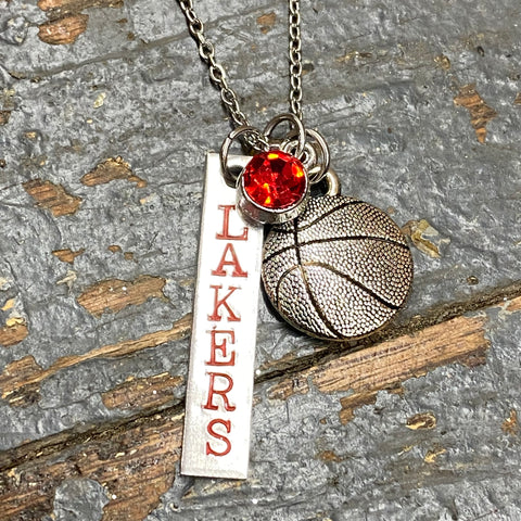 Lakers Basketball Custom Stamped Pendant Charm Necklace