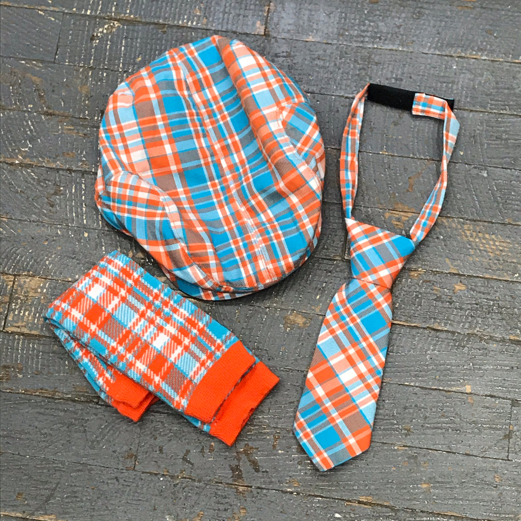 Infant Toddler Baby Cabbie Hat Tie Legwarmer Set Orange Plaid